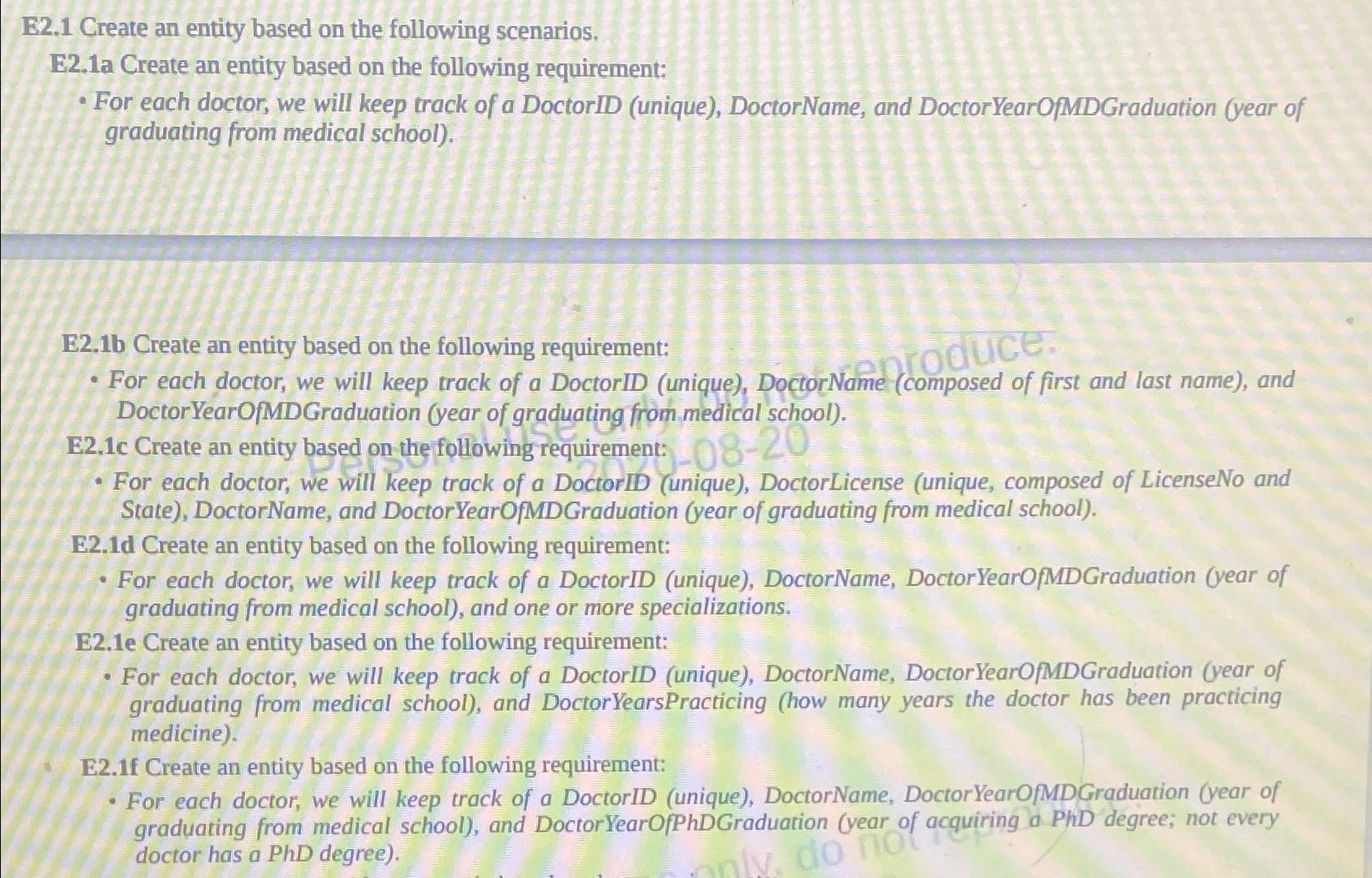 E2.1 Create an entity based on the following scenarios. E2.1a Create