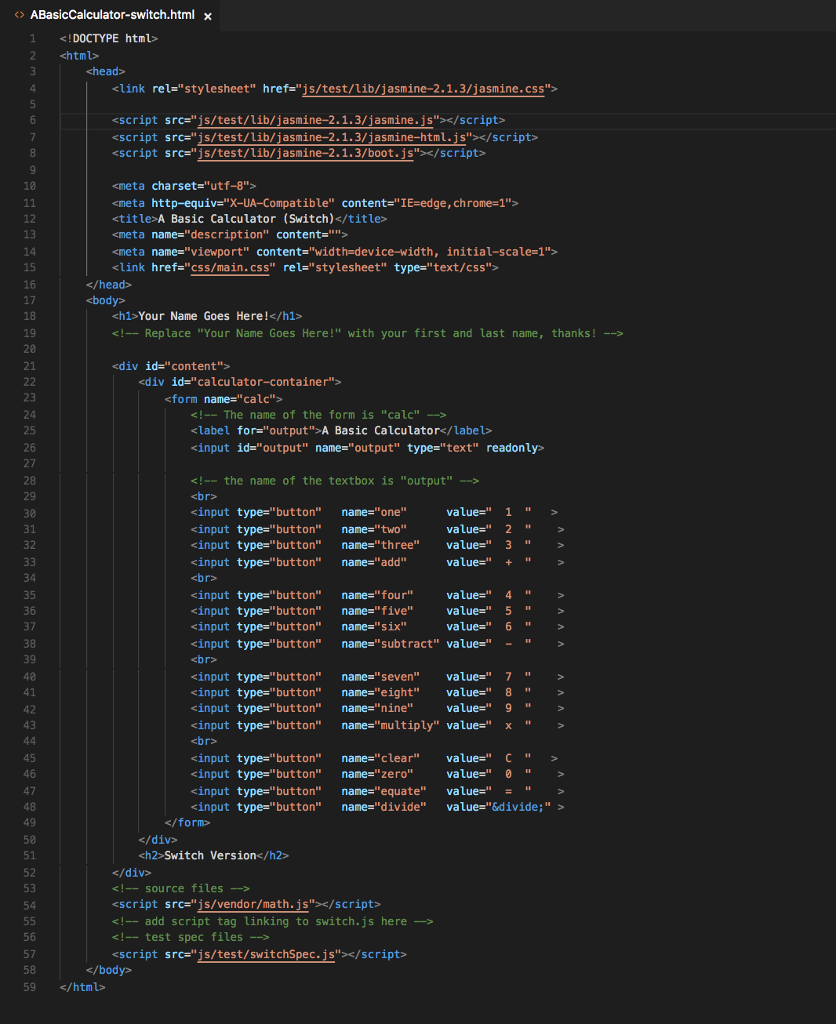 Alternatively you can open the ABasicCalculator-inline.html file in Dreamweaver CC, Notepad++, or