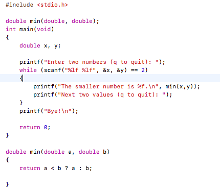 two double values. Test the function with a simple driver." The codes