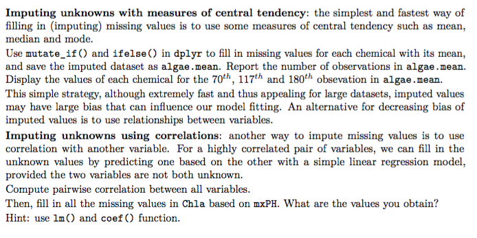 data = algae chemical variables = Chla, mnO2, Cl what code would