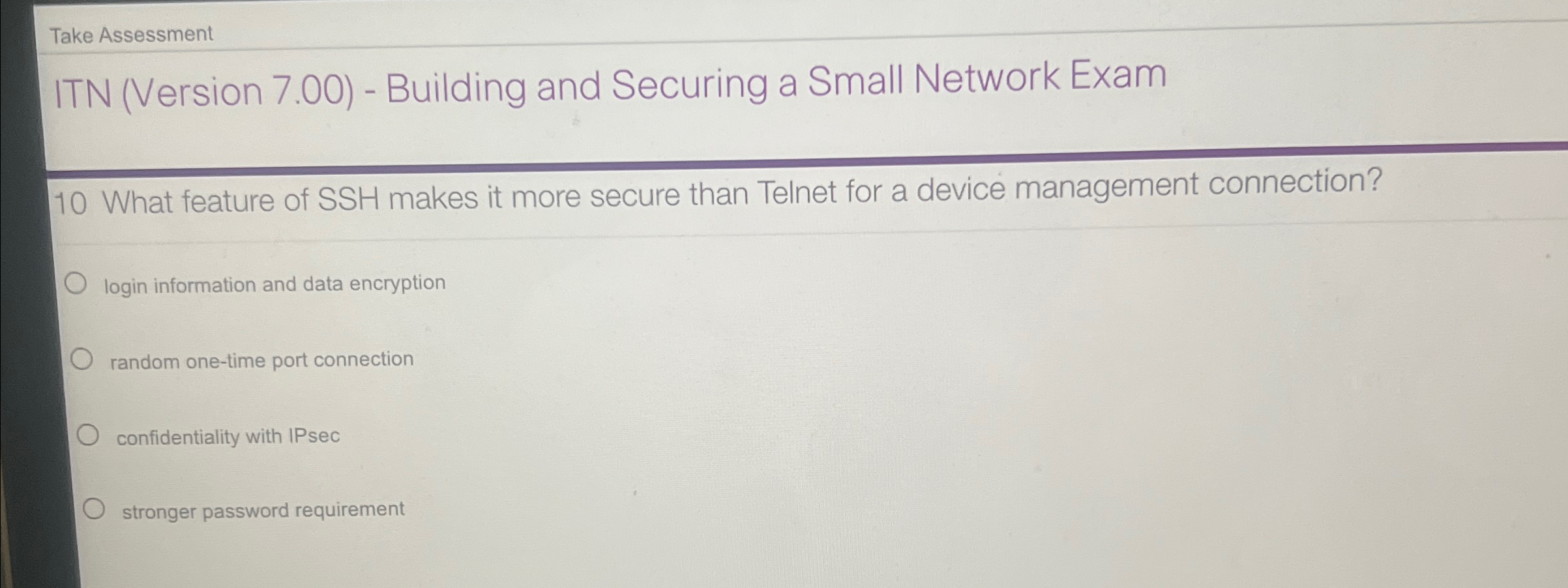  Take Assessment ITN (Version 7.00)- Building and Securing a Small Network