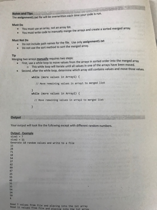 assignment, we'l review arra andom values then manually merge the arrays in