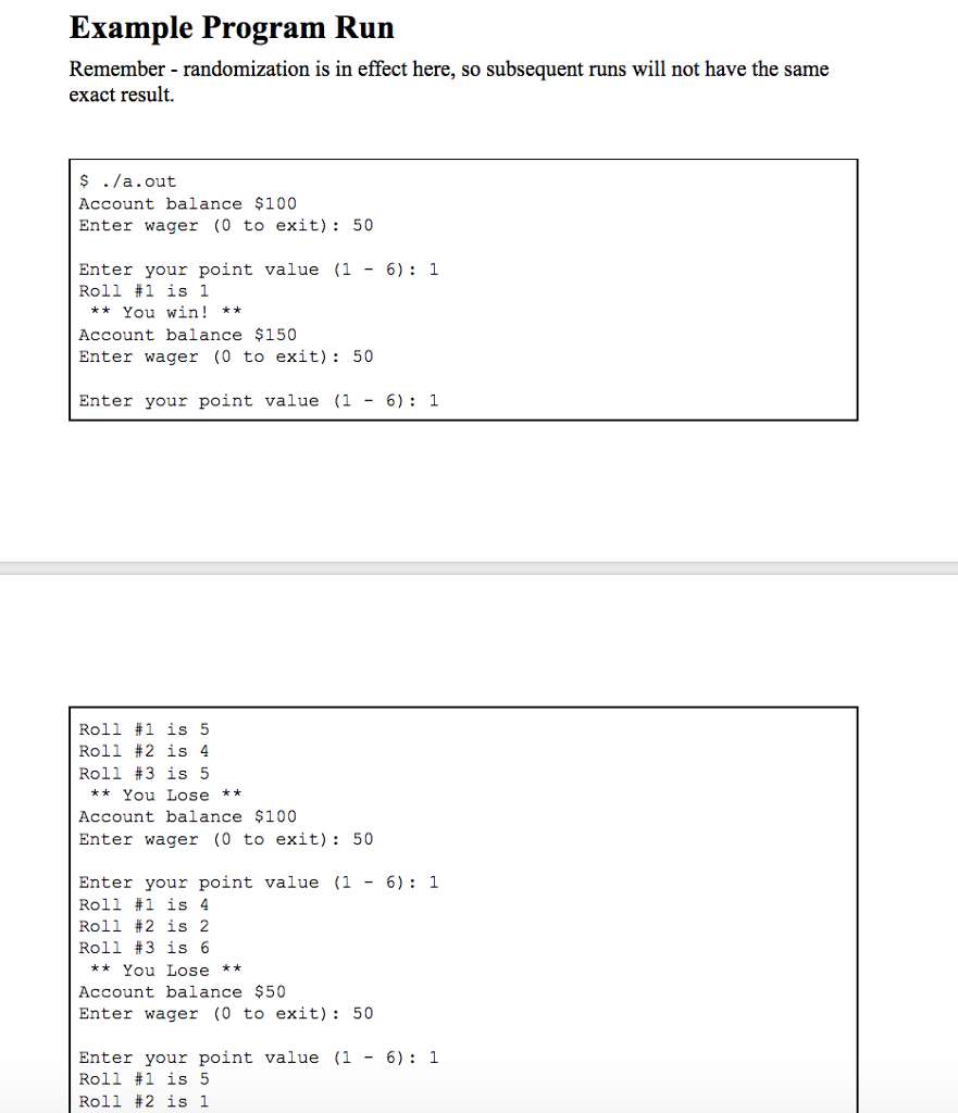 number from 1 to 6, and call this number your point. You