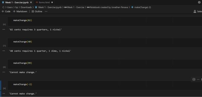 to write a function that makes change for amounts less than one