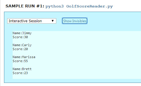 Write a program that reads the records from the golf.txt file and
