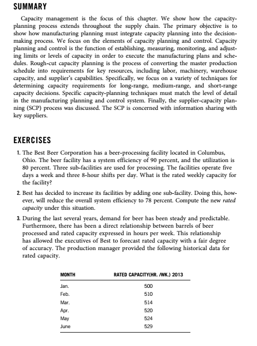 How can I do question 2 on excel. SUMMARY Capacity management is