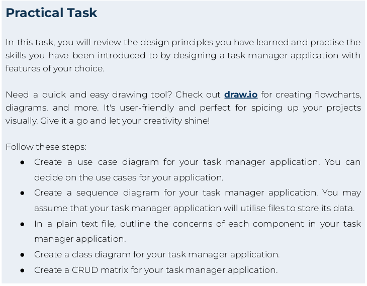  Practical Task In this task, you will review the design principles
