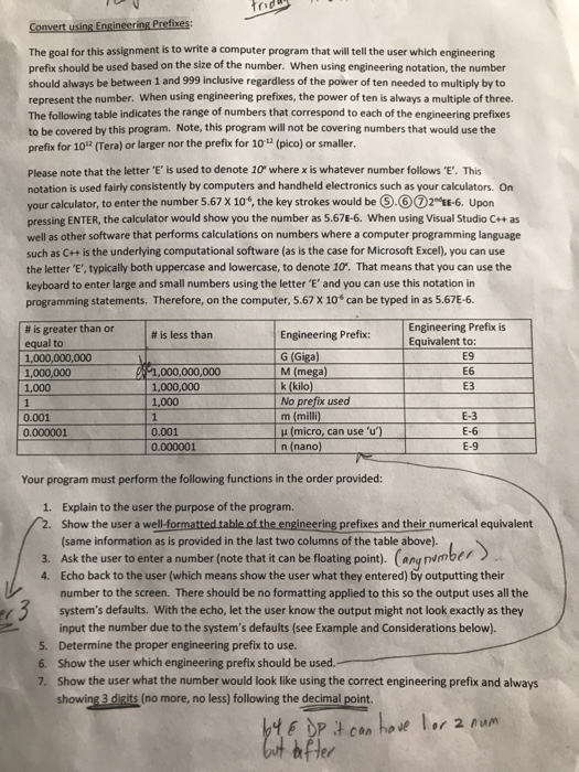  Computer programming Convert using Engineering Prefixes The goal for this assignment