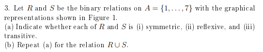  3. Let R and S be the binary relations on A={1,,7}