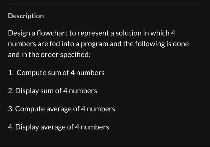  Design a flowchart to represent a solution in which 4 numbers