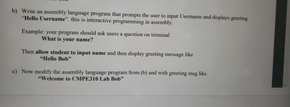 language program that prompts the user to input Usemame and displays greeting
