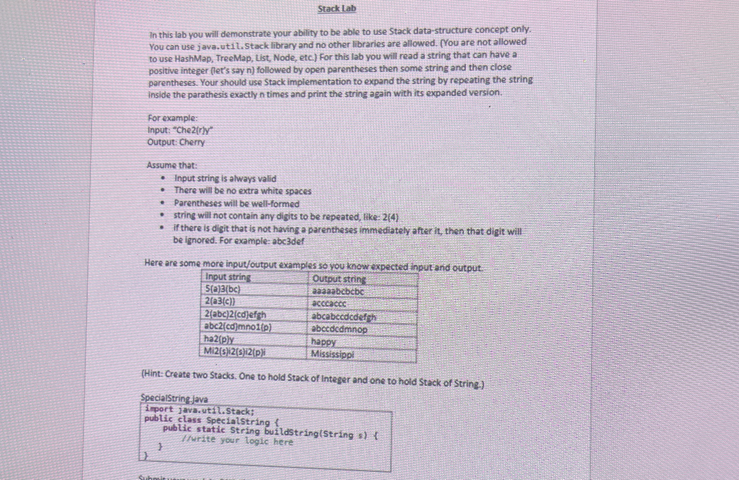  Stack Lab In this lab you will demonstrate your ability to