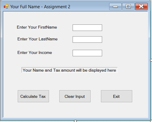 Visual Basic: Using forms Text property, change the title to: Your full