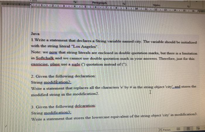  VE Paragraph Styles GECE:120D CD145 Java 1. Write a statement that