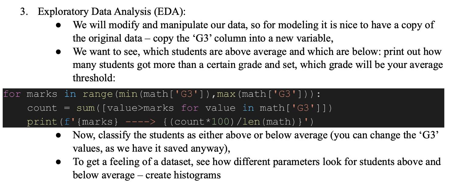 please write code to classify students above and below average based on