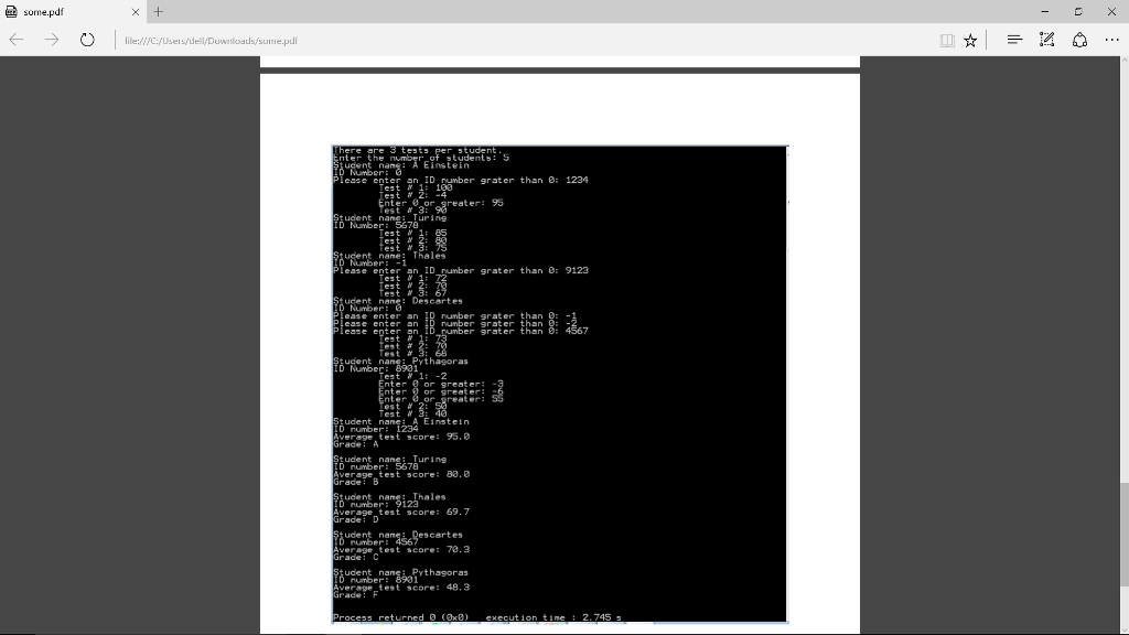 data: Name Student name Stud Array of test scores ests Average Average