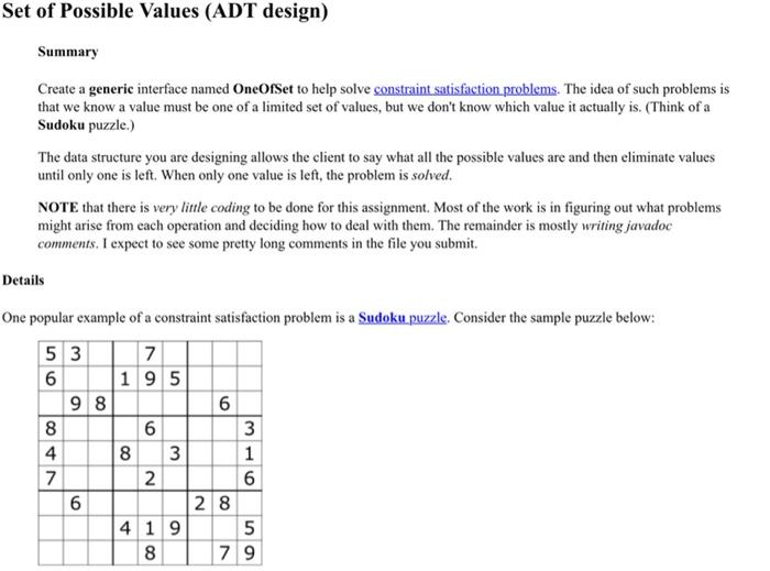  Summary Create a generic interface named OneOfSet to help solve constraint