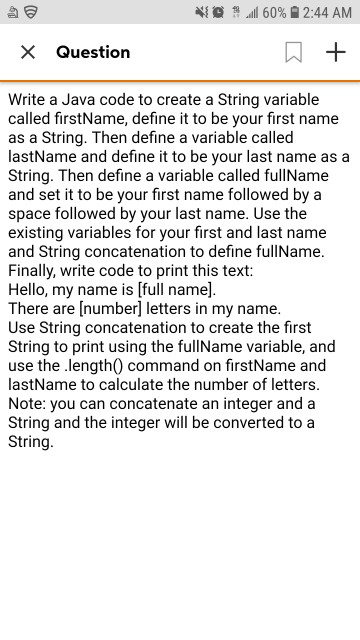  410 ,all 60% 2:44 AM X Question Write a Java code