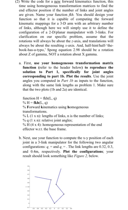 Generate using MATLAB (2) Write the code for a new forward kinematics