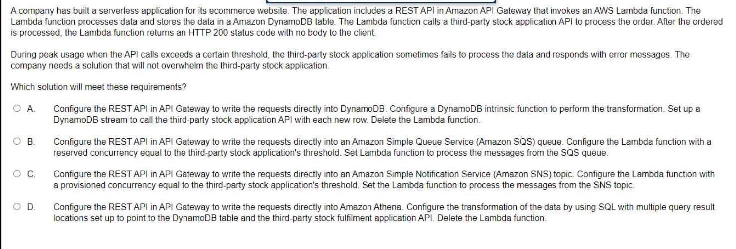  A company has built a serverless application for its ecommerce website.