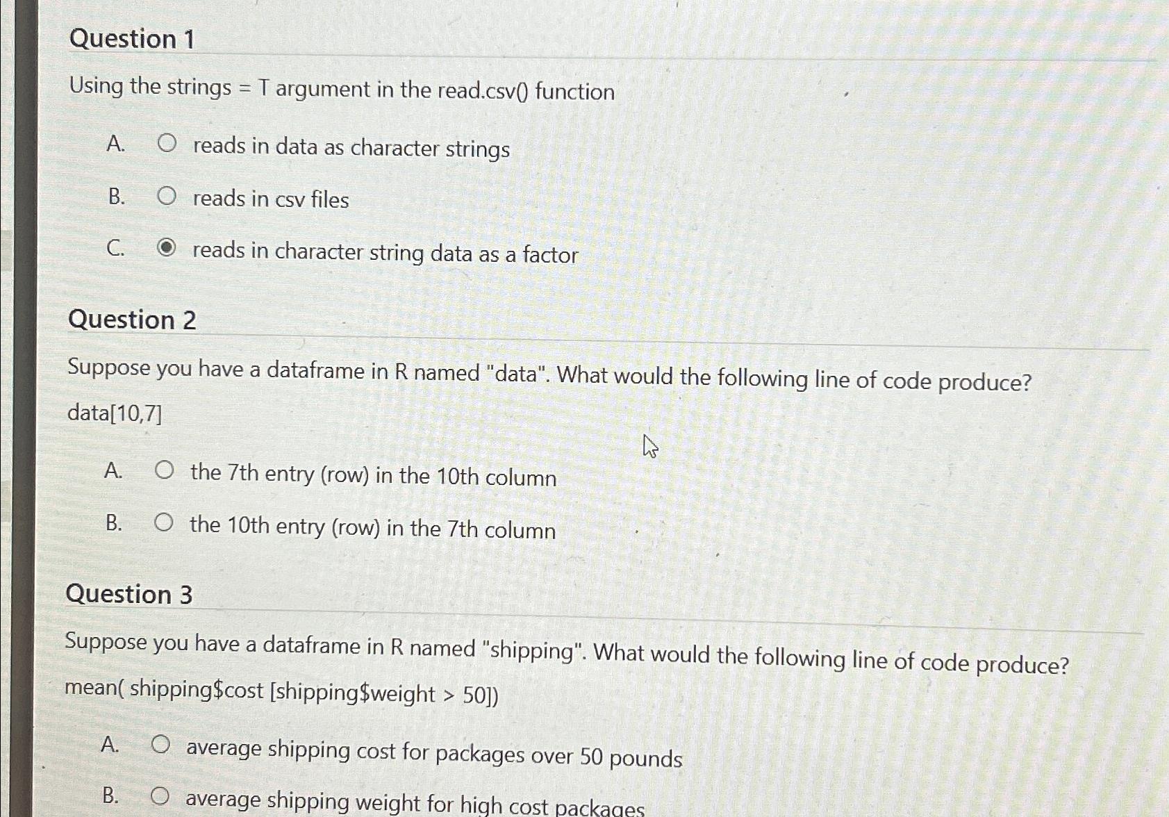  Question 1 Using the strings =T argument in the read.csv() function