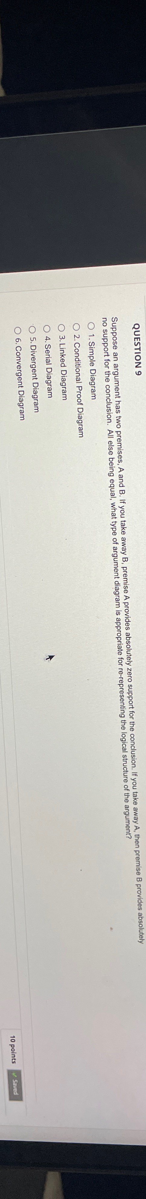  QUESTION 9 Suppose an argument has two premises, A and B.