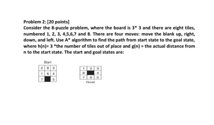 start node A to the goal state G using: (show all your
