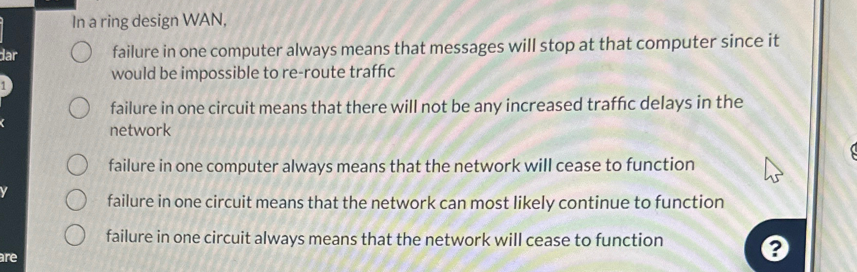  In a ring design WAN, failure in one computer always means
