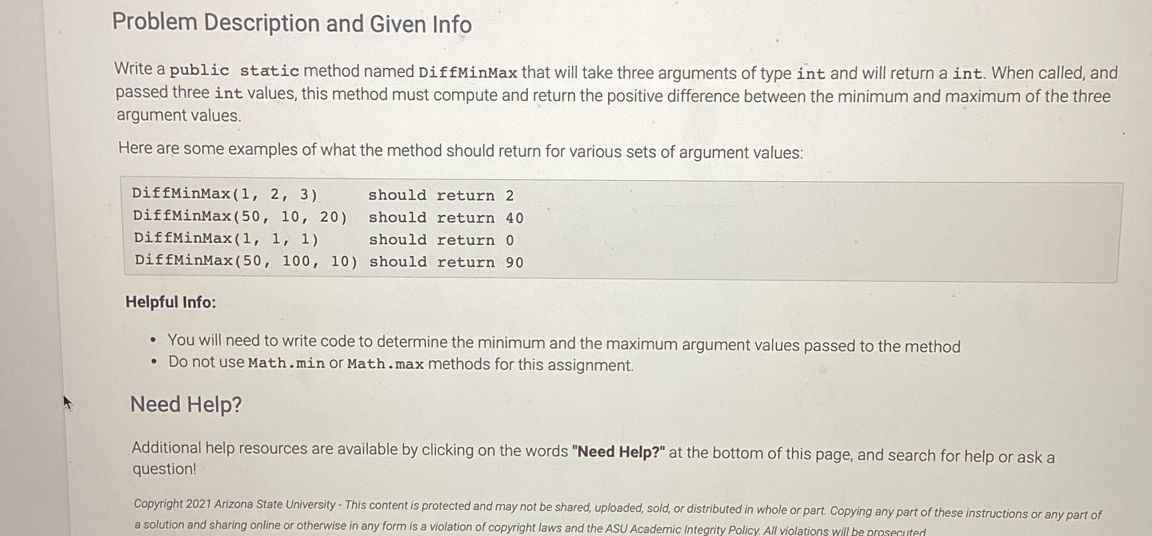  Problem Description and Given Info Write a public static method named