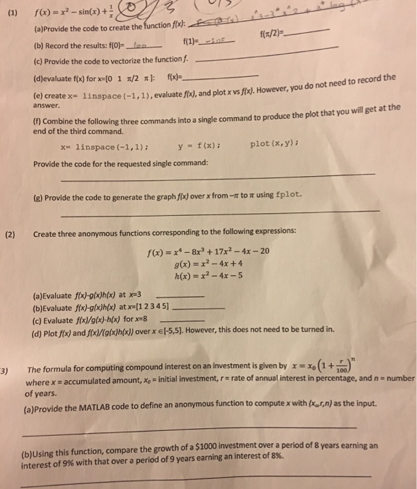  / ( ng f(x) = x2-sin(x)+2 (a)Provide the code to create
