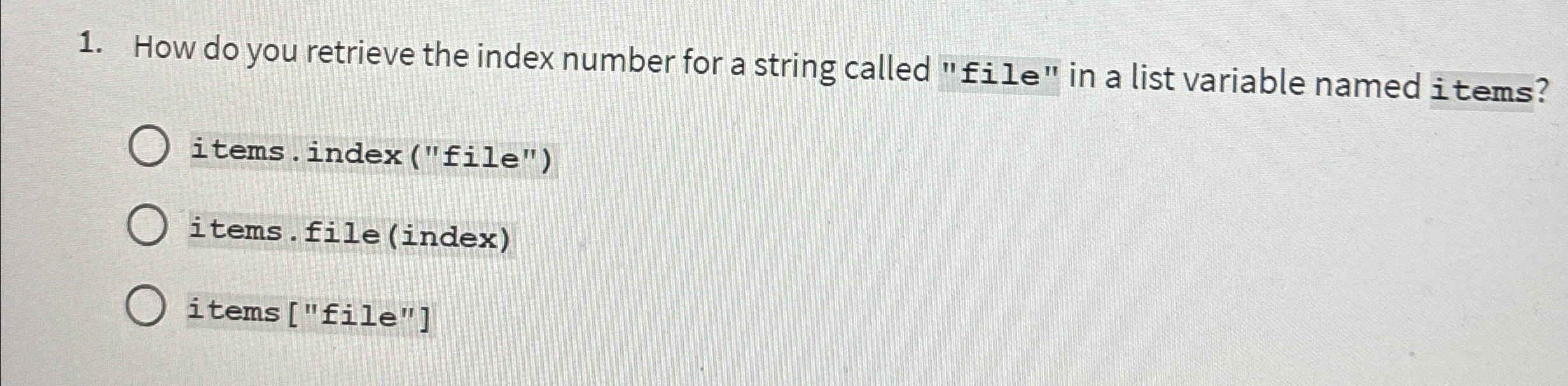  How do you retrieve the index number for a string called