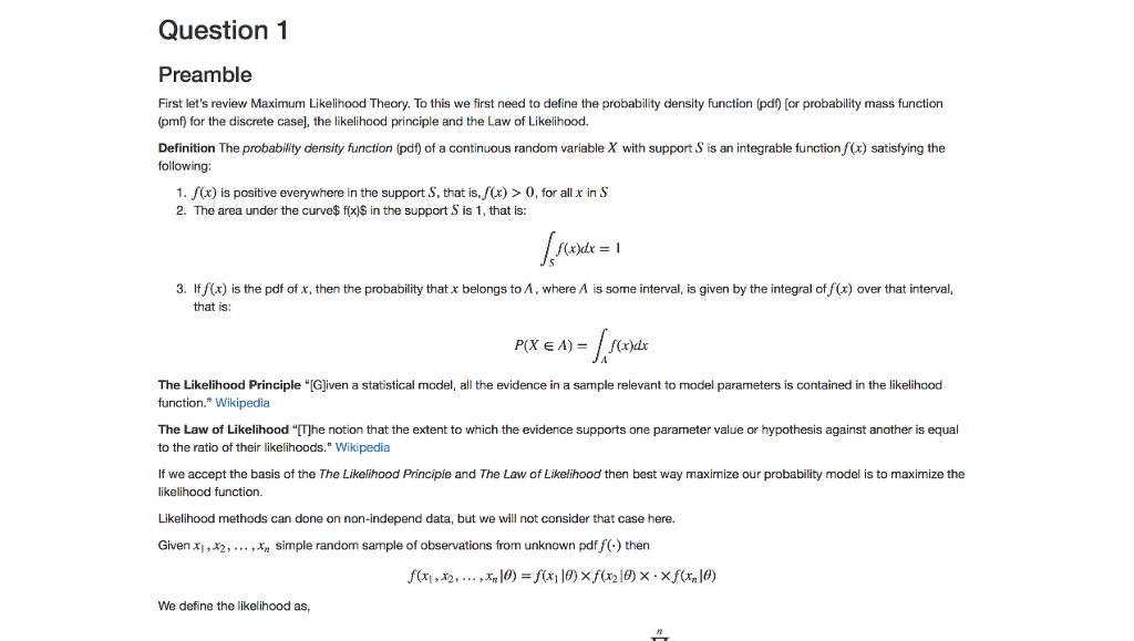 Question 1 Preamble First let's review Maximum Likelihood Theory. To this