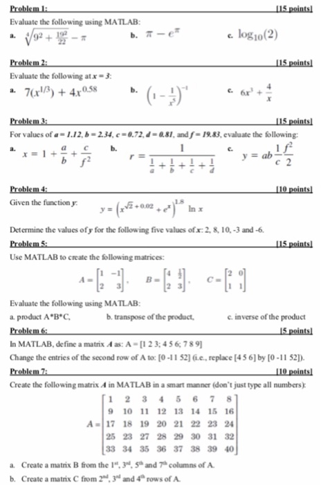  Using matlab. Evaluate the following using MATLAB c log1o(2) Evaluate the