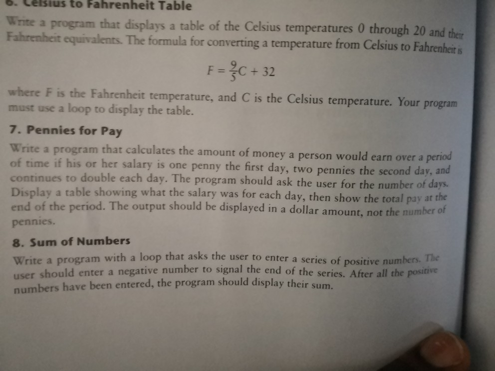  q7. please solution in Python codes... . Lelsius to Fahrenheit Table