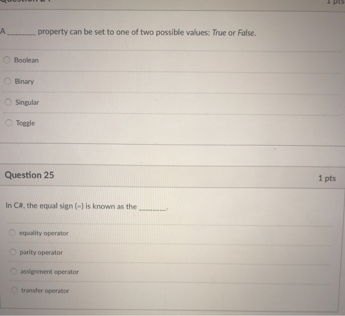 Checkbox Frame Question 10 1 pts A(n)_describes a set of well-defined, logical