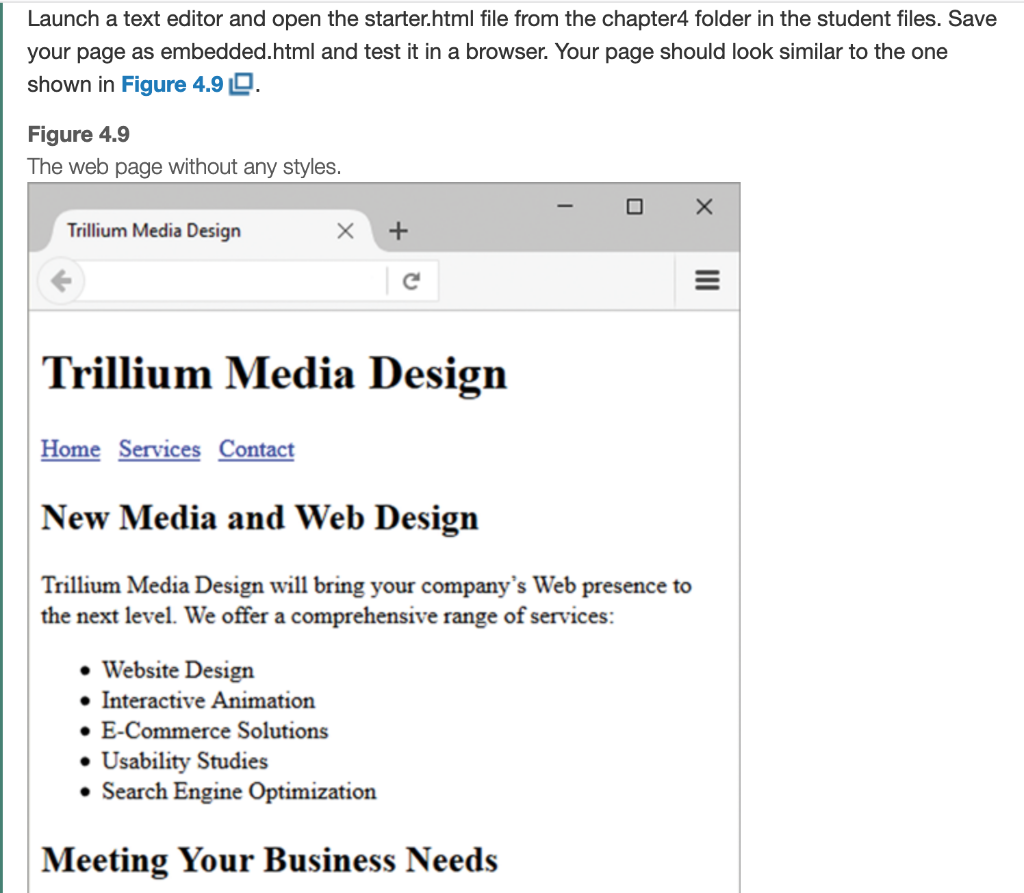  Launch a text editor and open the starter.html file from the