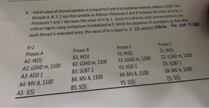  6. Initial value of shared variable m is equal to 0