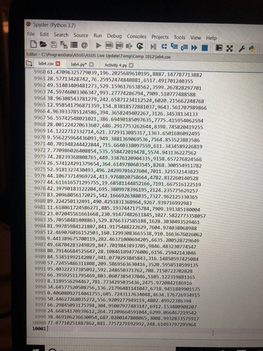3 numbers per-line, separated by commas. Calculate the mean and standard deviation