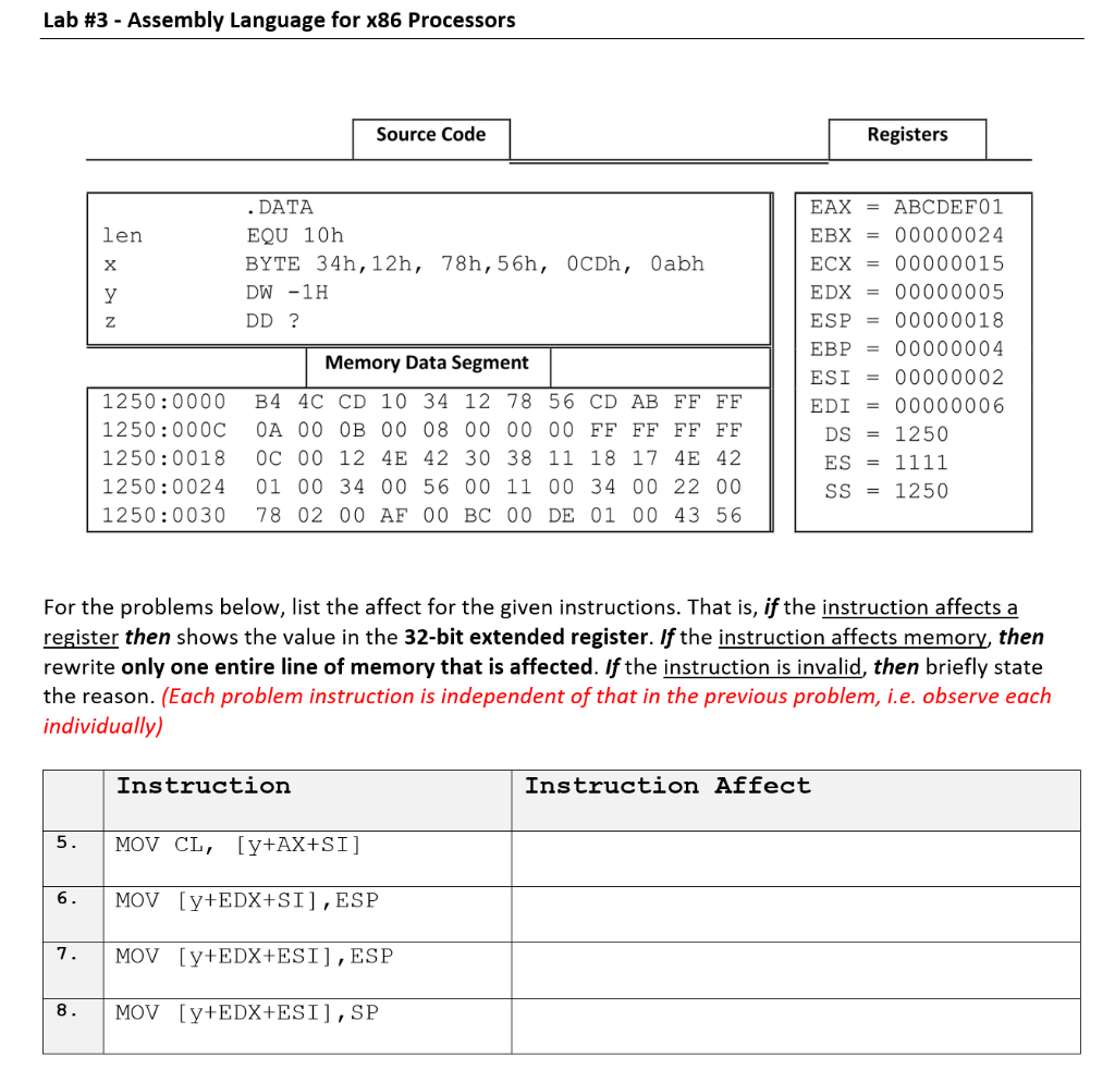  Lab #3-Assembly Language for x86 Processors Source Code Registers DATA EQU