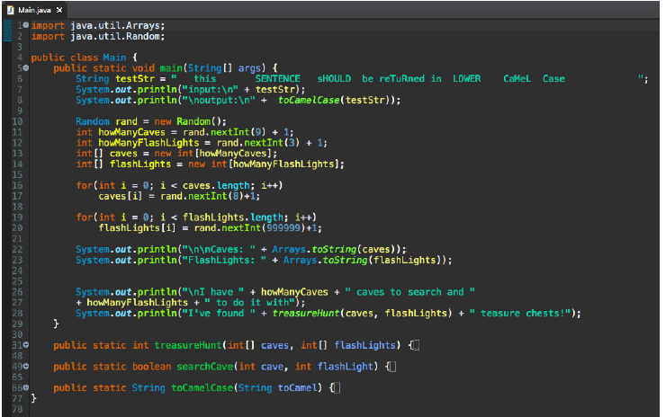  Problem 1a: Create a method called toCamelCase that accepts a string