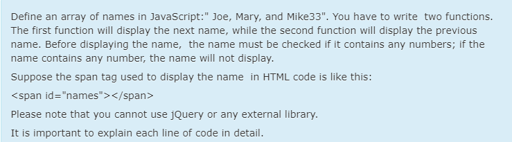  Define an array of names in JavaScript:" Joe, Mary, and Mike33".
