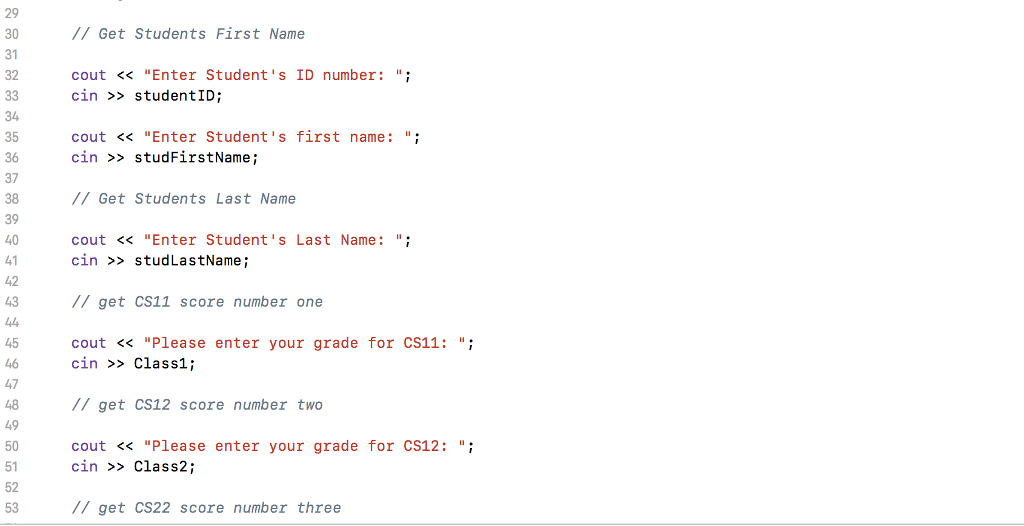 name, and students score for the classes: CS11, CS12, and CS22. Calculate