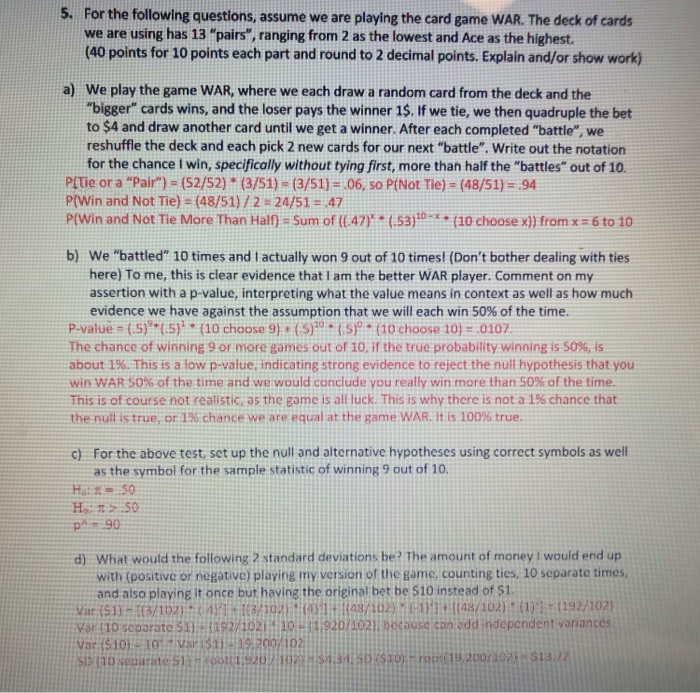  Please Explain Problem 5d (break it down). 5. For the following