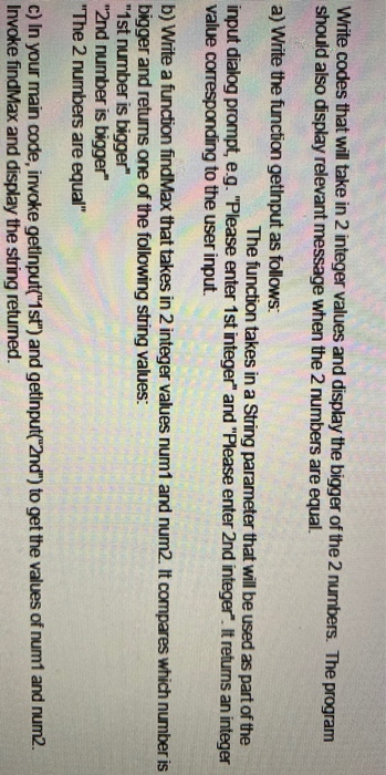  Write codes that will take in 2 integer values and display