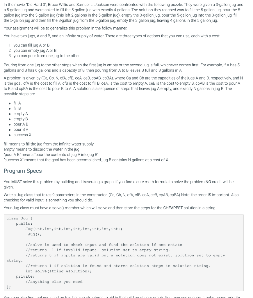  3 parts// Jug.h & Jug.cpp & main.cpp In the movie Die