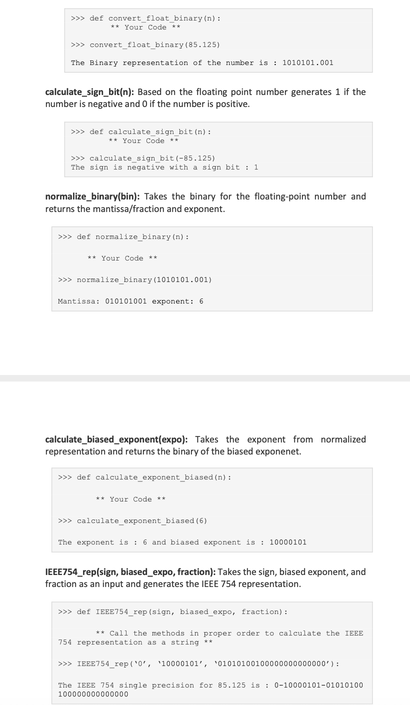  >>> def convert float binary (n): ** Your Code ** >>>
