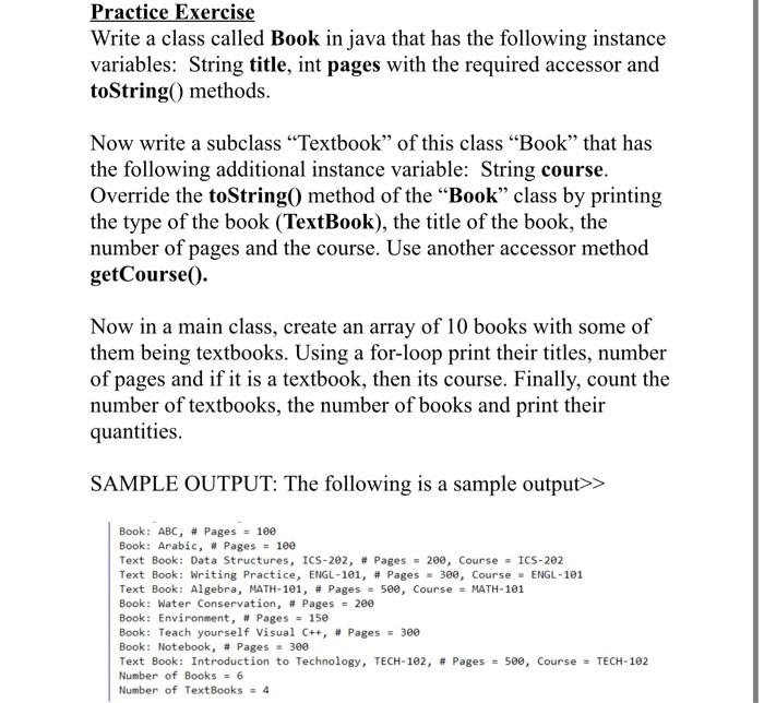 Java Practice Exercise Write a class called Book in java that has