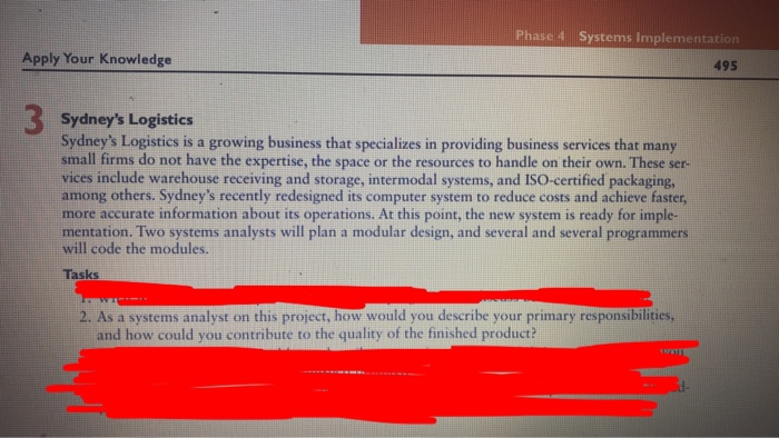  Phase 4 Systems Implementation Apply Your Knowledge 495 3 Sydney's Logistics