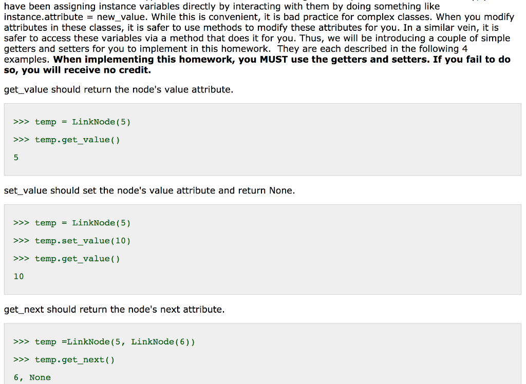 2. Linked-Lists manipulations Question 2.1: Implement a Link Node Implement all of