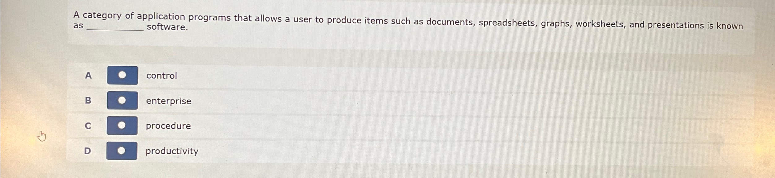  A category of application programs that allows a user to produce